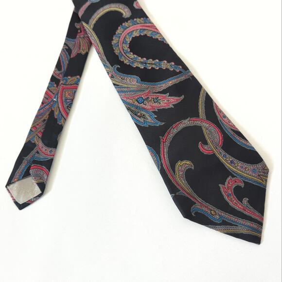 Christian Dior Necktie 100% Silk Made in USA Multi Color Blue Black Red Paisley - Picture 3 of 7
